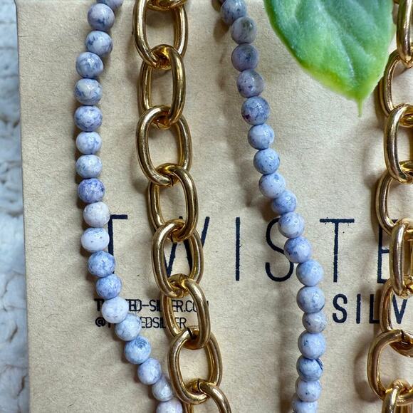 TWISTED SILVER Women's Artisan Boho Brass Bead Three Strand Necklace Adjustable - Picture 5 of 13